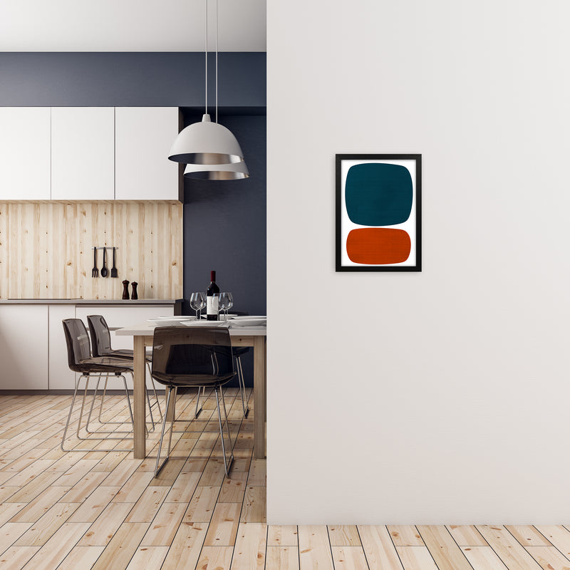 Blue and Orange Mid Century A3 White Frame