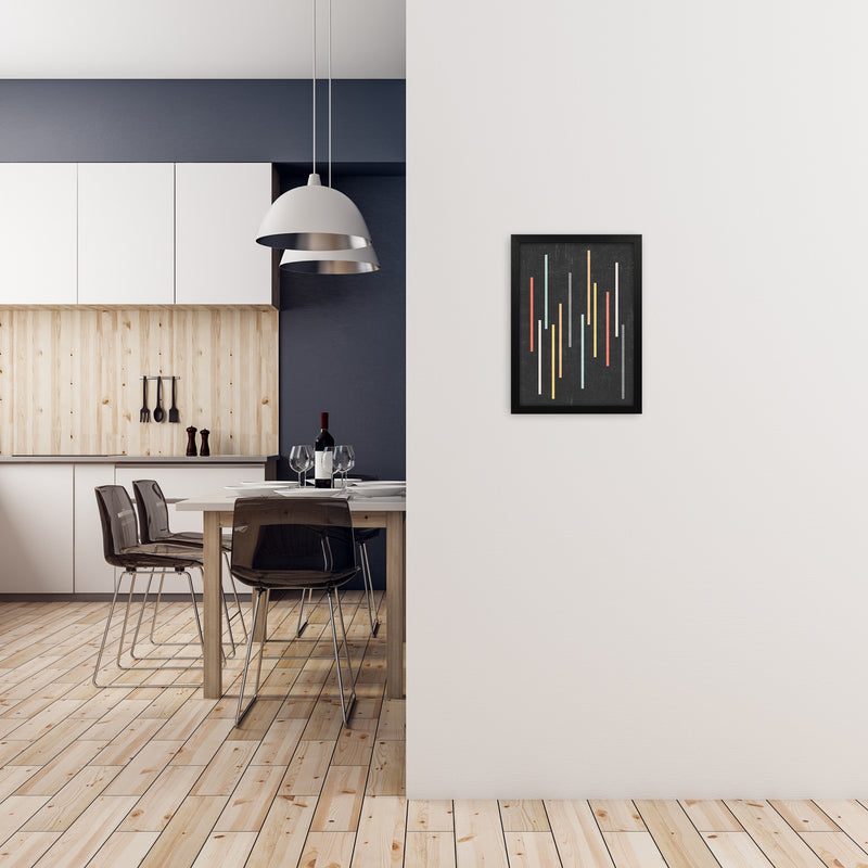 Colorful Lines on Black Grunge A3 White Frame