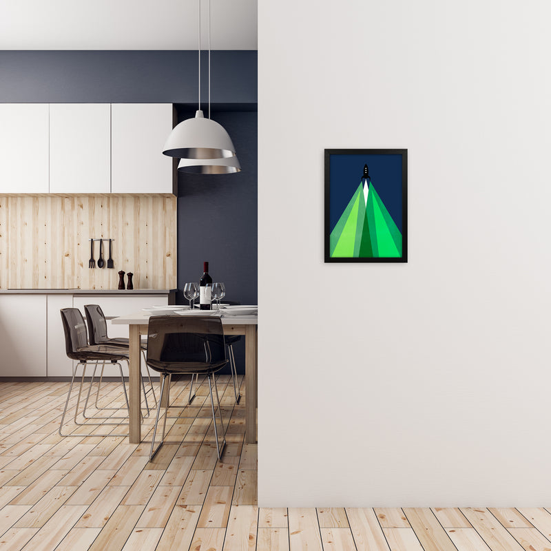 Green and Blue Kids Rocket A3 White Frame