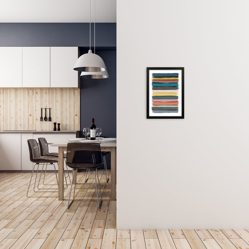 Multicolor Brush Strokes Original A3 White Frame