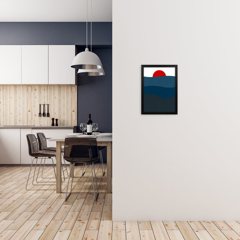 Red Blue Sunset Original A3 White Frame