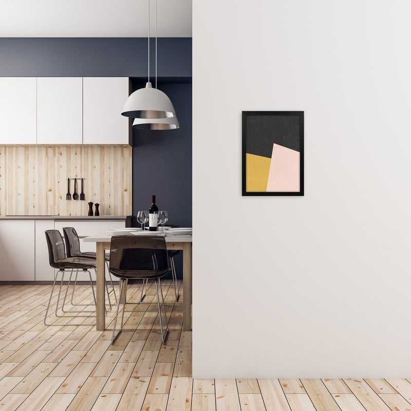 Yellow Pink and Black Abstract A3 White Frame