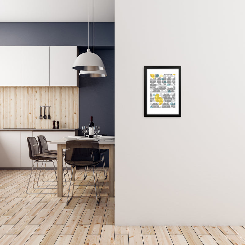 Geometric Grey and Yellow A Original A3 White Frame