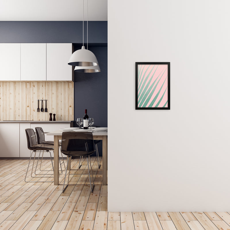 Green Leaves Pink Right Wall Original A3 White Frame