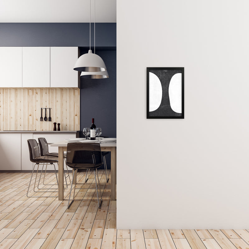 Mid Century Black and White Grunge Wall Art A A3 White Frame