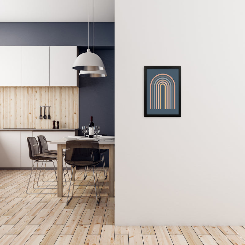 Mid Century Blue Wall Art Print A A3 White Frame