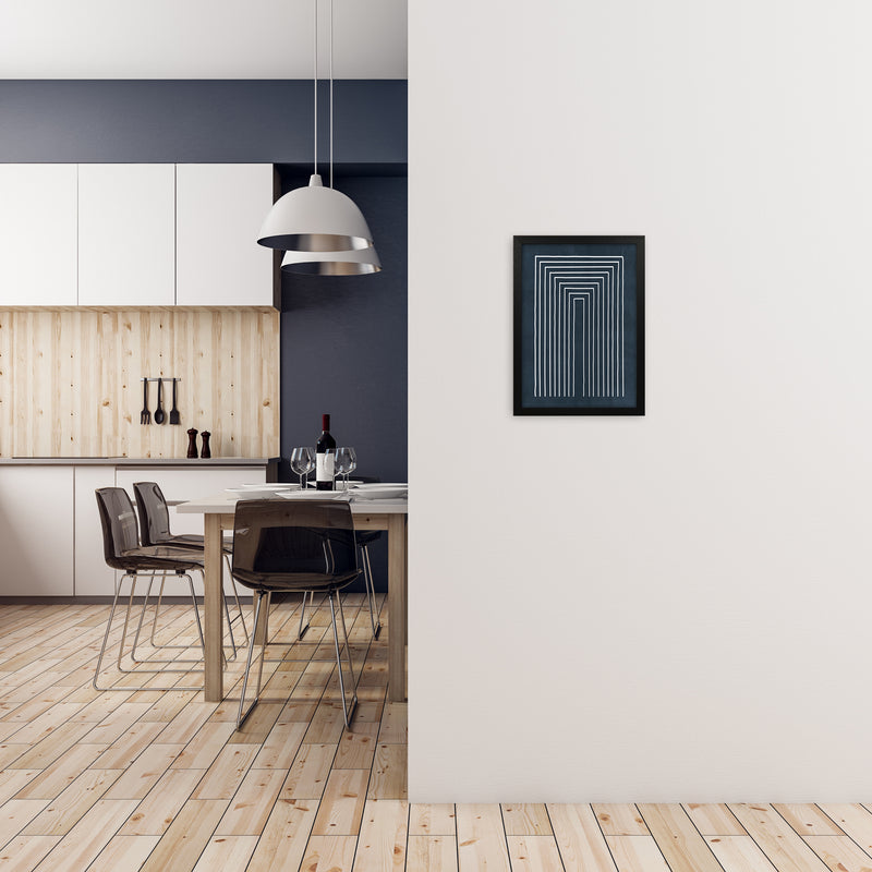 Lino Style Blue Geometric Lines A3 White Frame