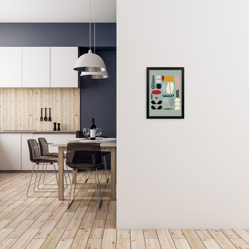 Scandinavian Shapes on Blue Original A3 White Frame