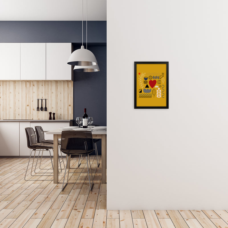 Yellow Scandinavian Abstract Shapes Original A3 White Frame