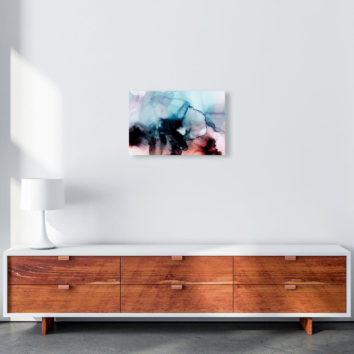 Abstract Watercolor Blue Pink Original A3 Canvas