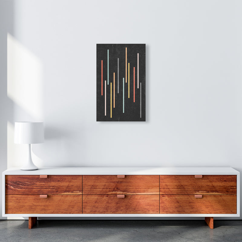 Colorful Lines on Black Grunge A3 Canvas