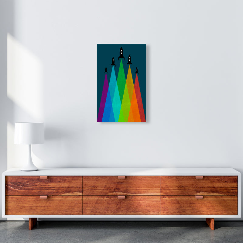 Rainbow and Navy Rocket B A3 Canvas