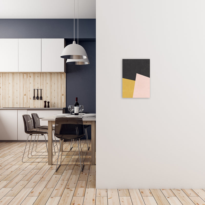 Yellow Pink and Black Abstract A3 Black Frame