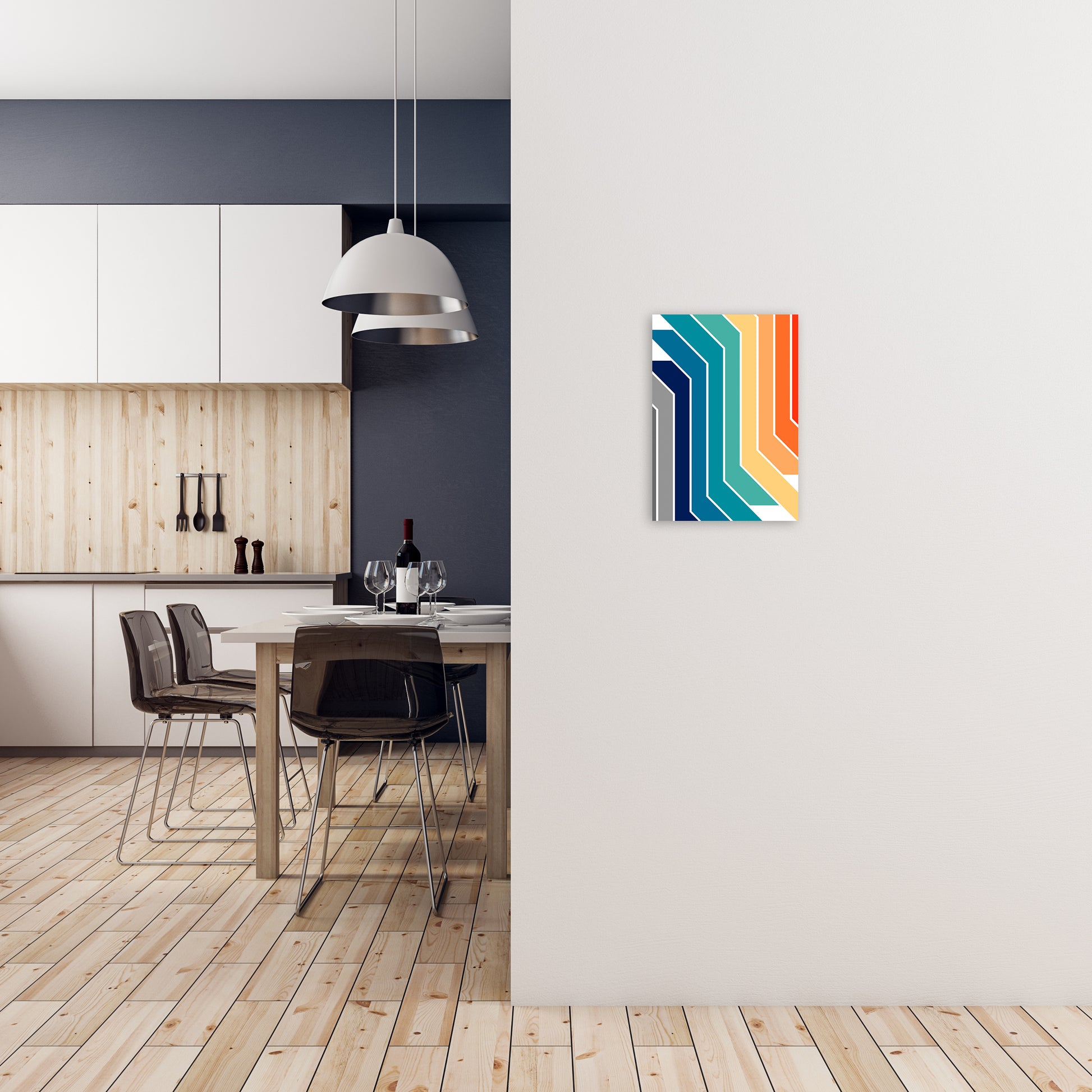 Modern Rainbow Stripes B A3 Black Frame