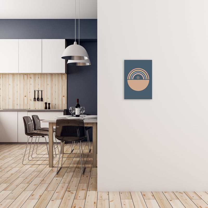 Mid Century Blue Wall Art Print B A3 Black Frame