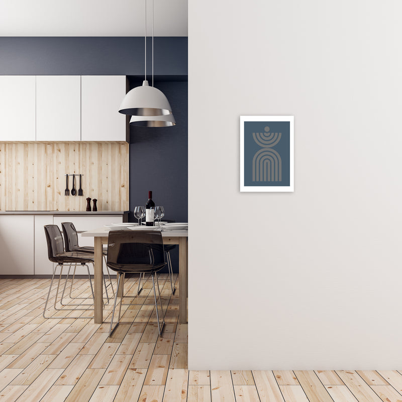 Mid Century Grey and Blue Wall Art Prints C A3 Black Frame
