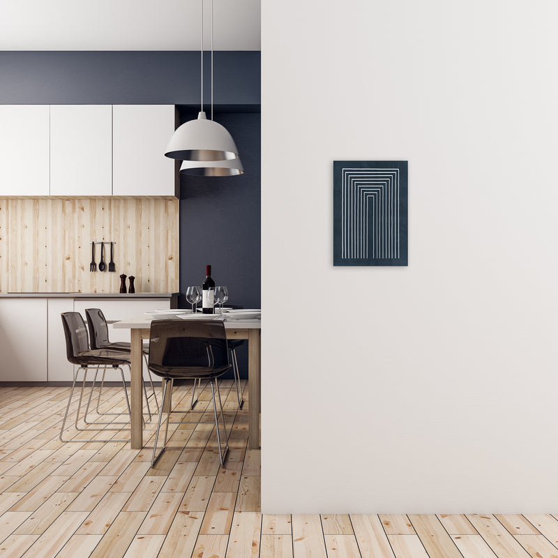 Lino Style Blue Geometric Lines A3 Black Frame