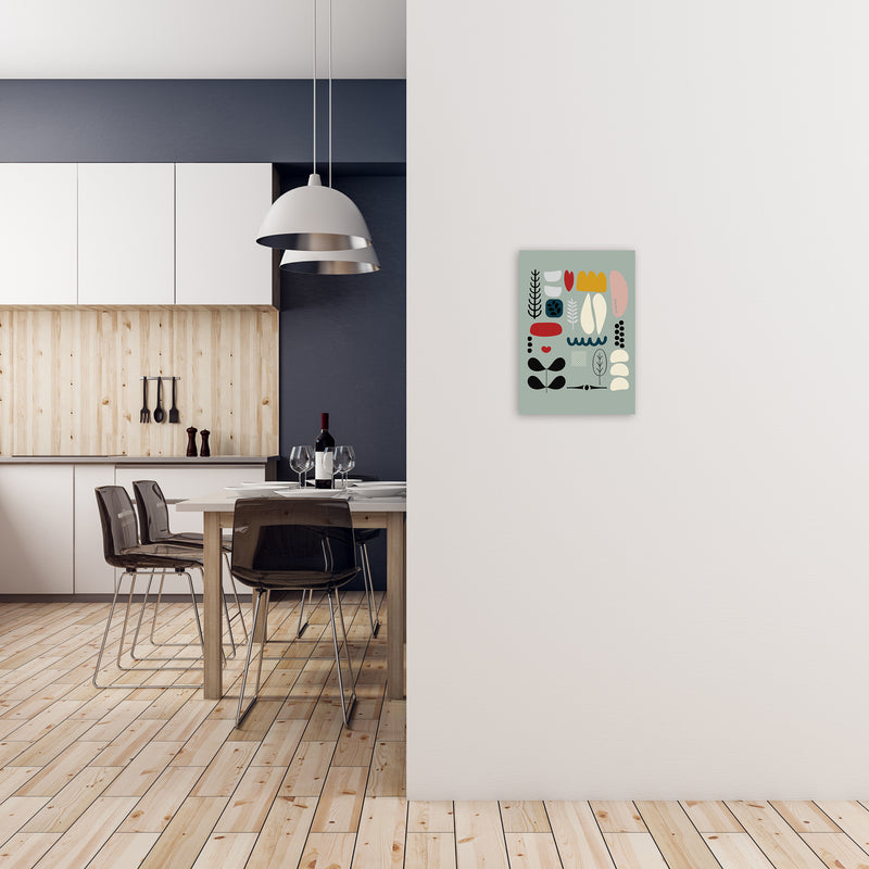Scandinavian Shapes on Blue Original A3 Black Frame