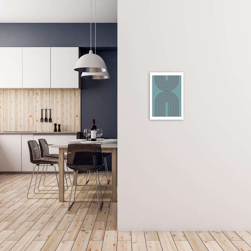 Grey and Blue Modern Rainbow A3 Black Frame