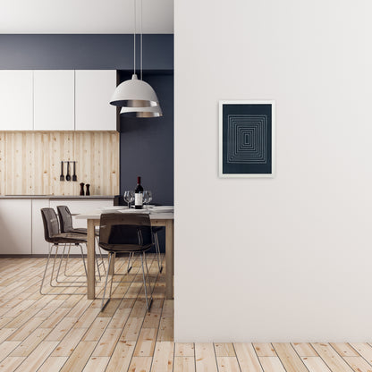 Lino Style Blue Geometric Squares A3 Oak Frame