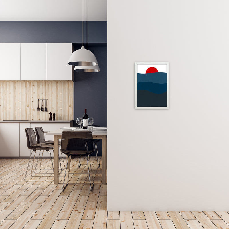 Red Blue Sunset Original A3 Oak Frame