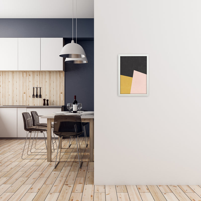 Yellow Pink and Black Abstract A3 Oak Frame