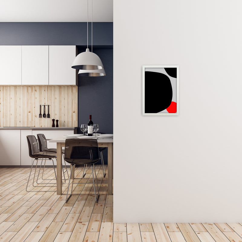 Abstract Black Shapes with Red Original A Art Print by Print Punk Studio A3 Oak Frame