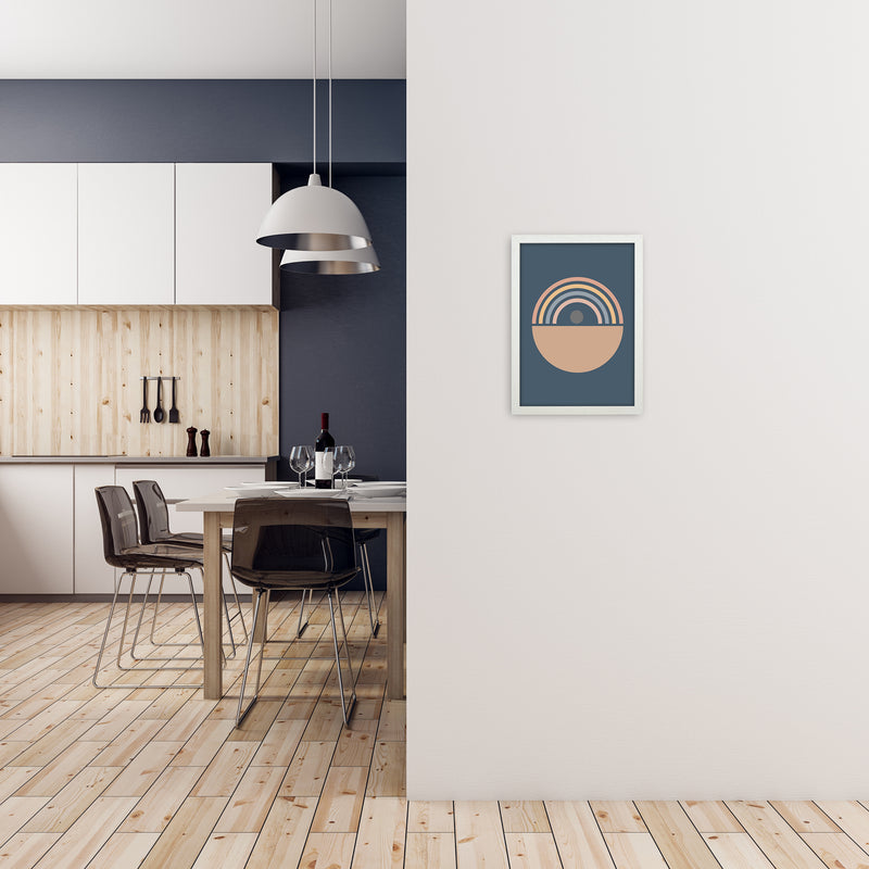 Mid Century Blue Wall Art Print B A3 Oak Frame