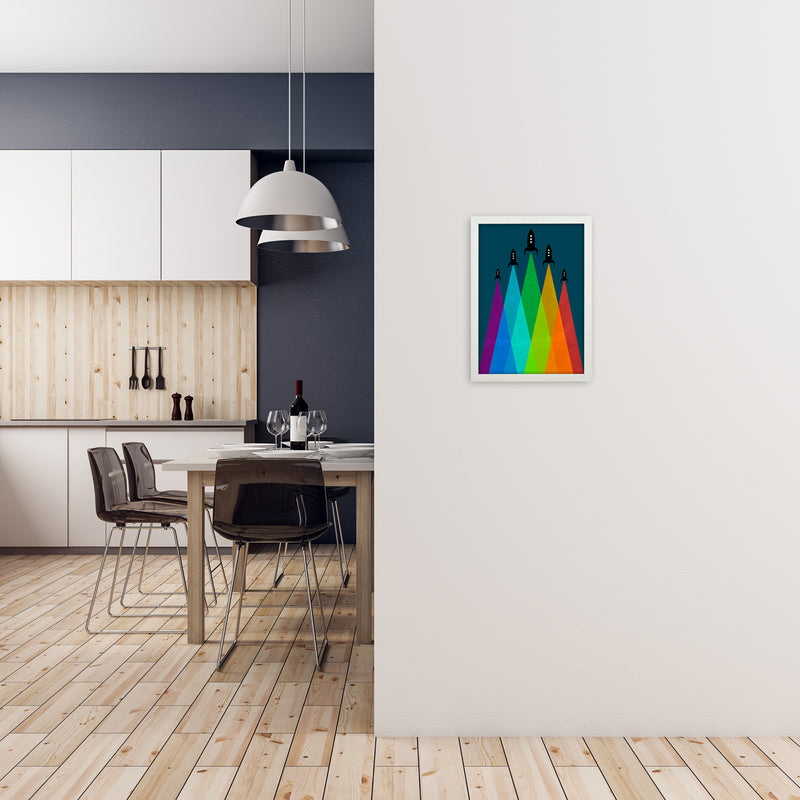 Rainbow and Navy Rocket B A3 Oak Frame