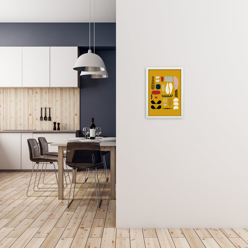 Scandinavian Folk on Yellow Original A3 Oak Frame