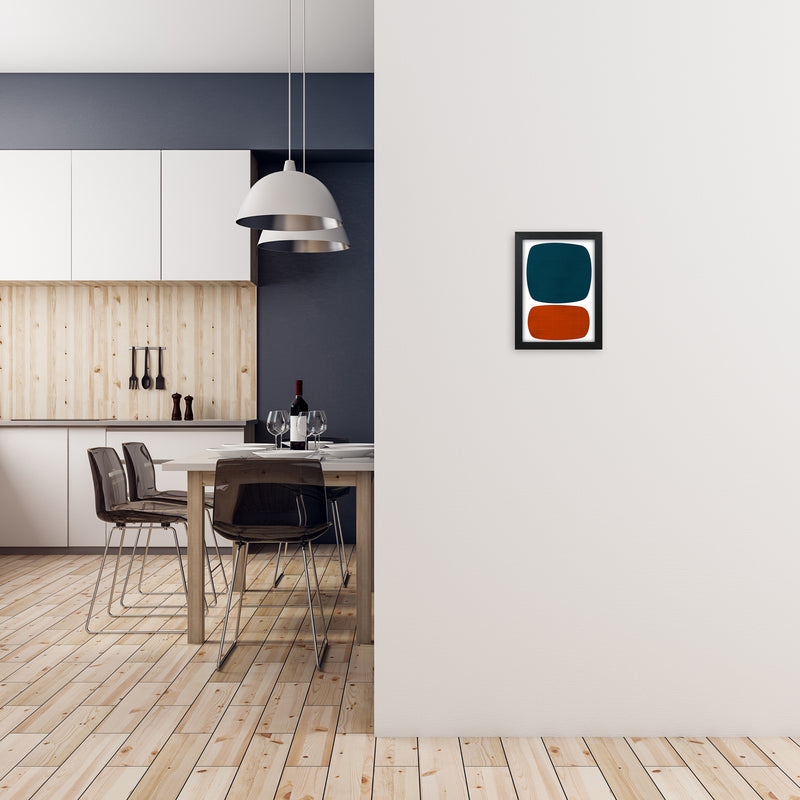 Blue and Orange Mid Century A4 White Frame