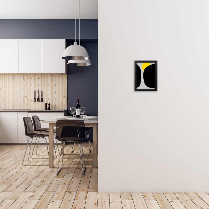 Abstract Black Shapes with Yellow Original B Art Print by Print Punk Studio A4 White Frame