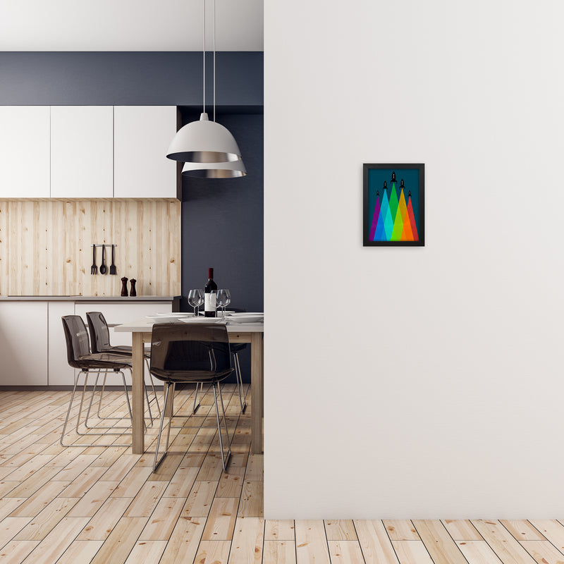 Rainbow and Navy Rocket B A4 White Frame