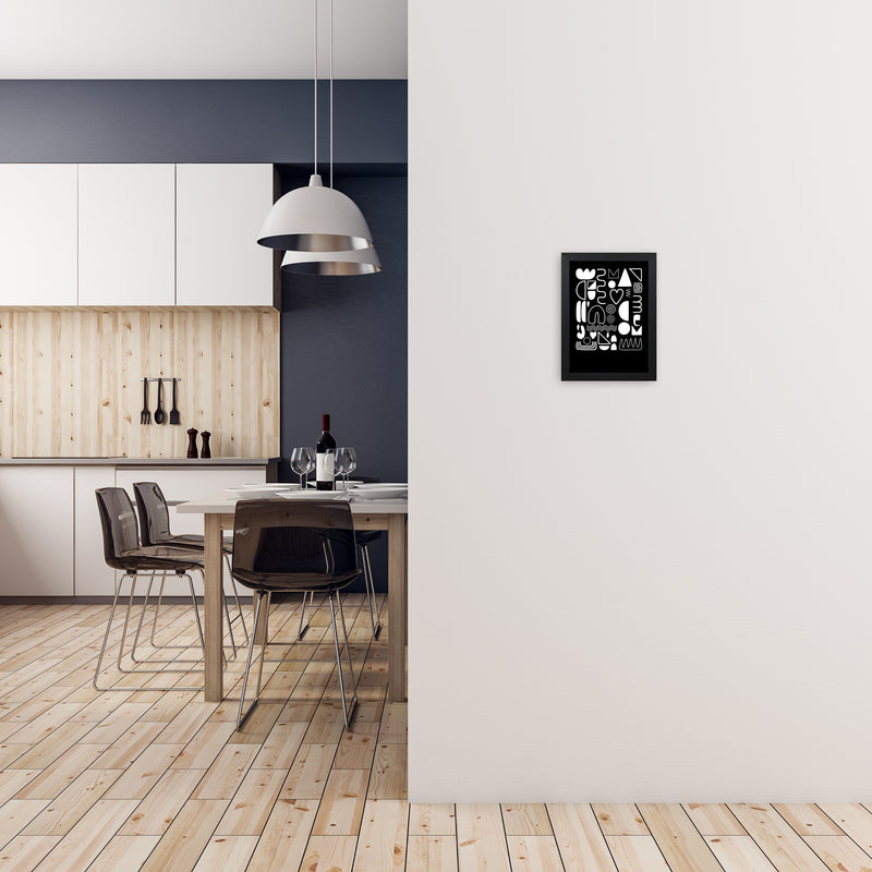White and Black Scandi Shapes A4 White Frame