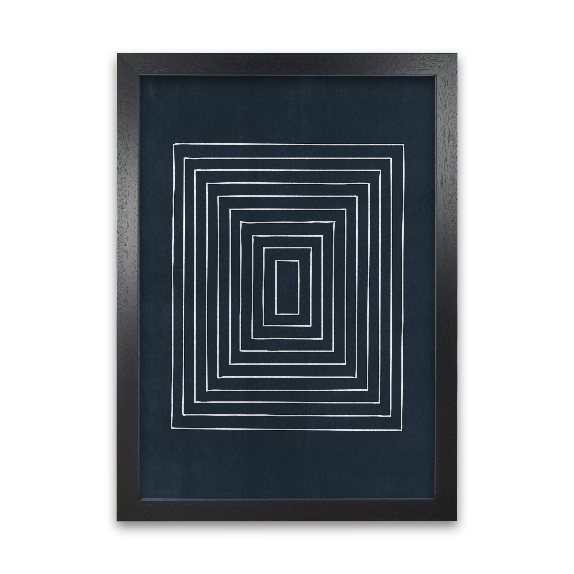 Lino Style Blue Geometric Squares Black Grain