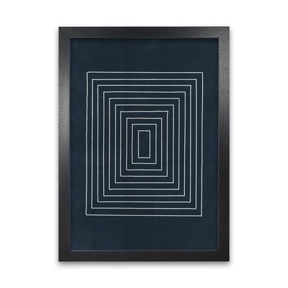 Lino Style Blue Geometric Squares Black Grain