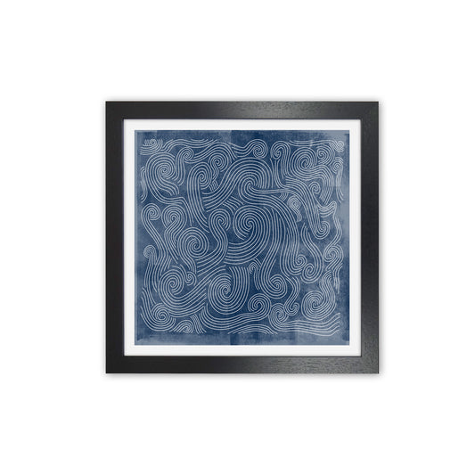 Square Blue Waves Abstract Wall Black Grain