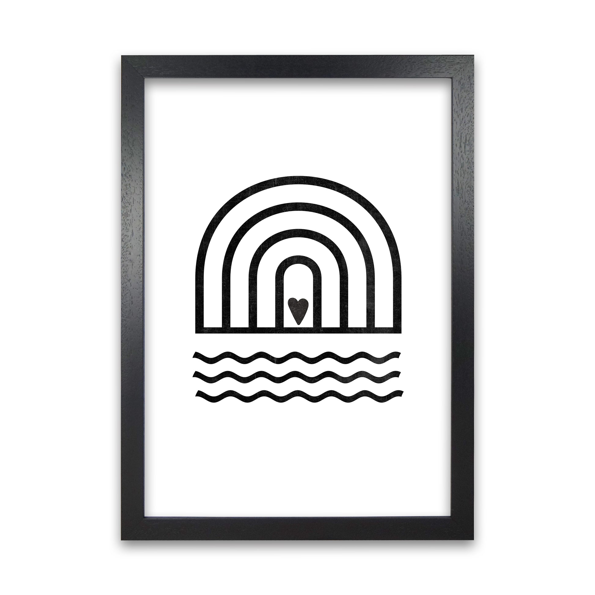 Rainbow Heart Waves BW Art Black Grain
