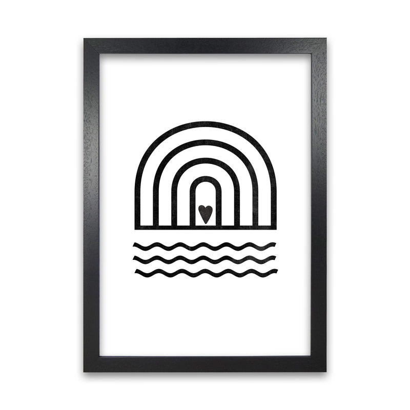 Rainbow Heart Waves BW Art Black Grain