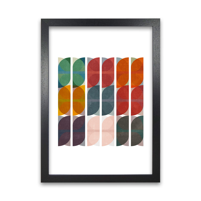 Mid Century Colourful Abstract Art Print A Black Grain