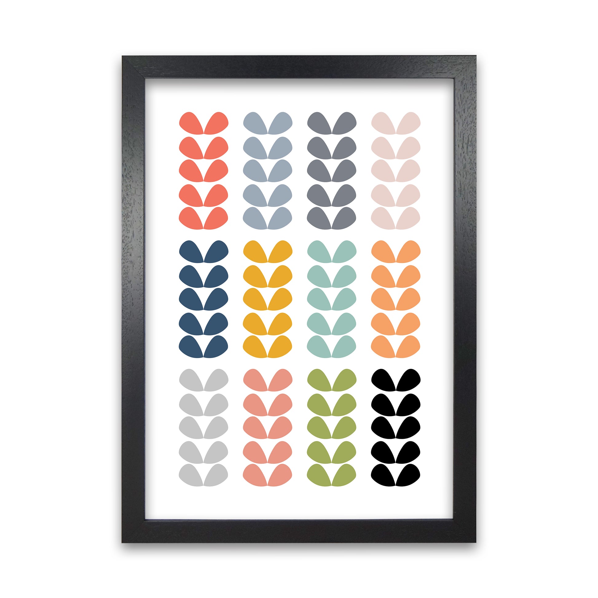 Scandinavian Folk Rainbow Leaves Original Black Grain
