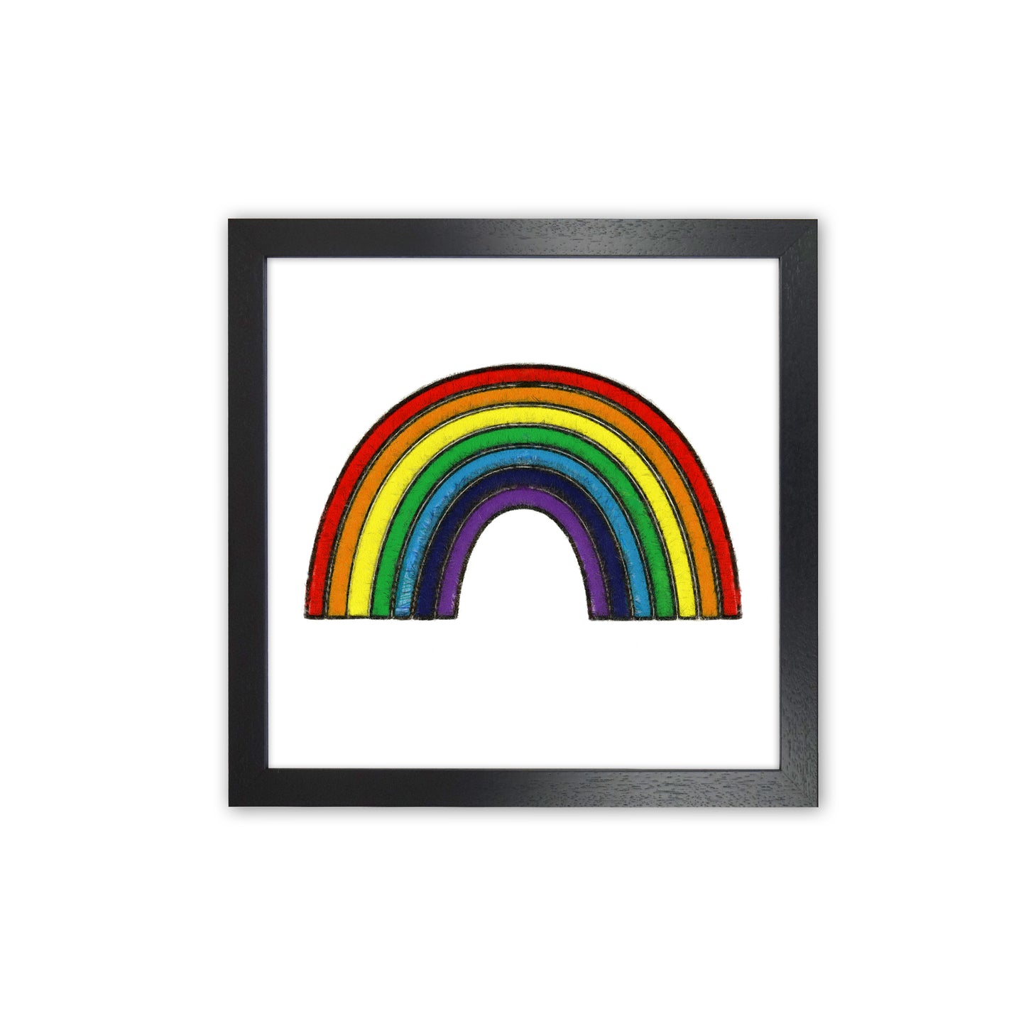 Square Rainbow Print on White Black Grain