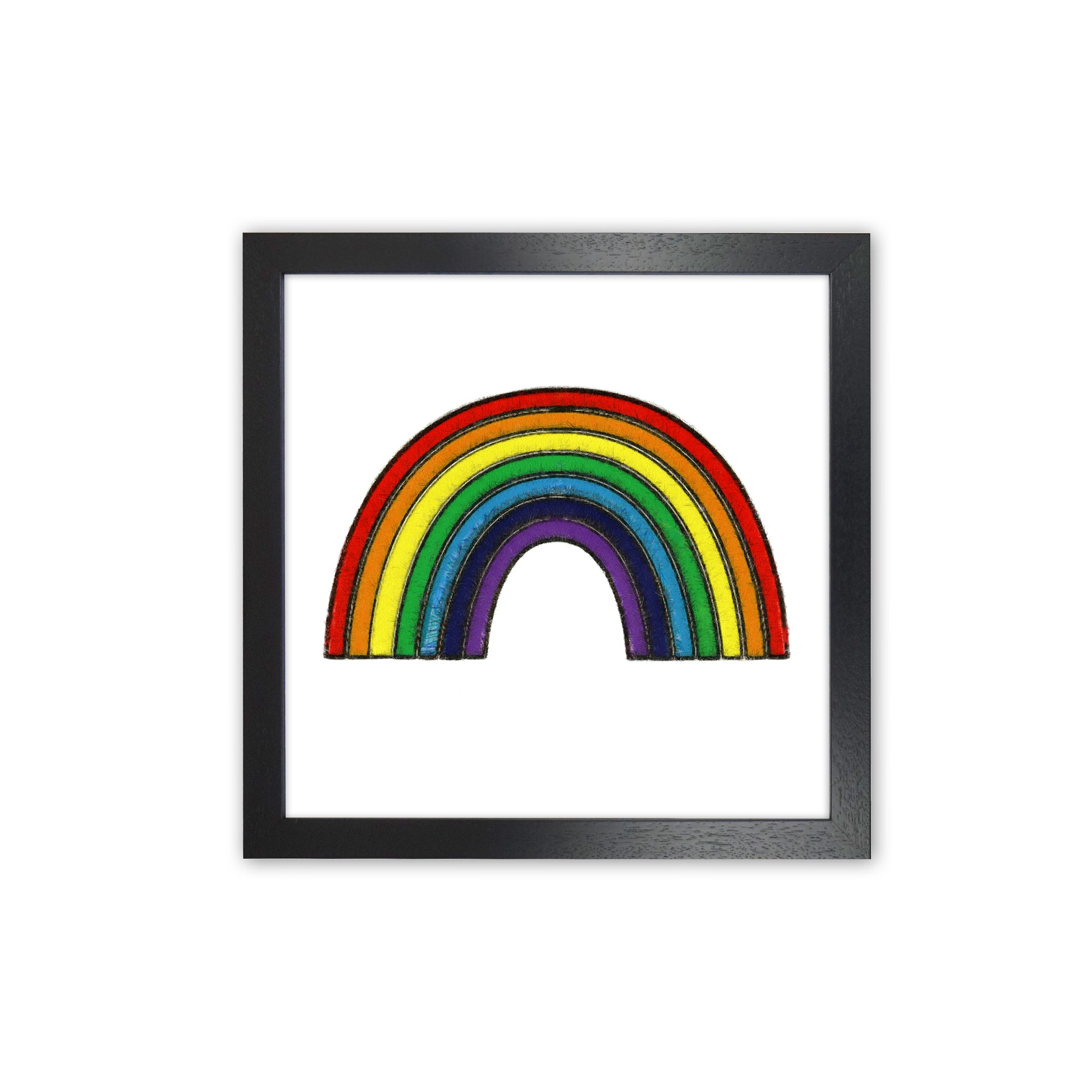 Square Rainbow Print on White Black Grain