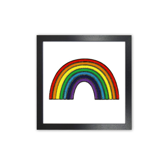Square Rainbow Print on White Black Grain
