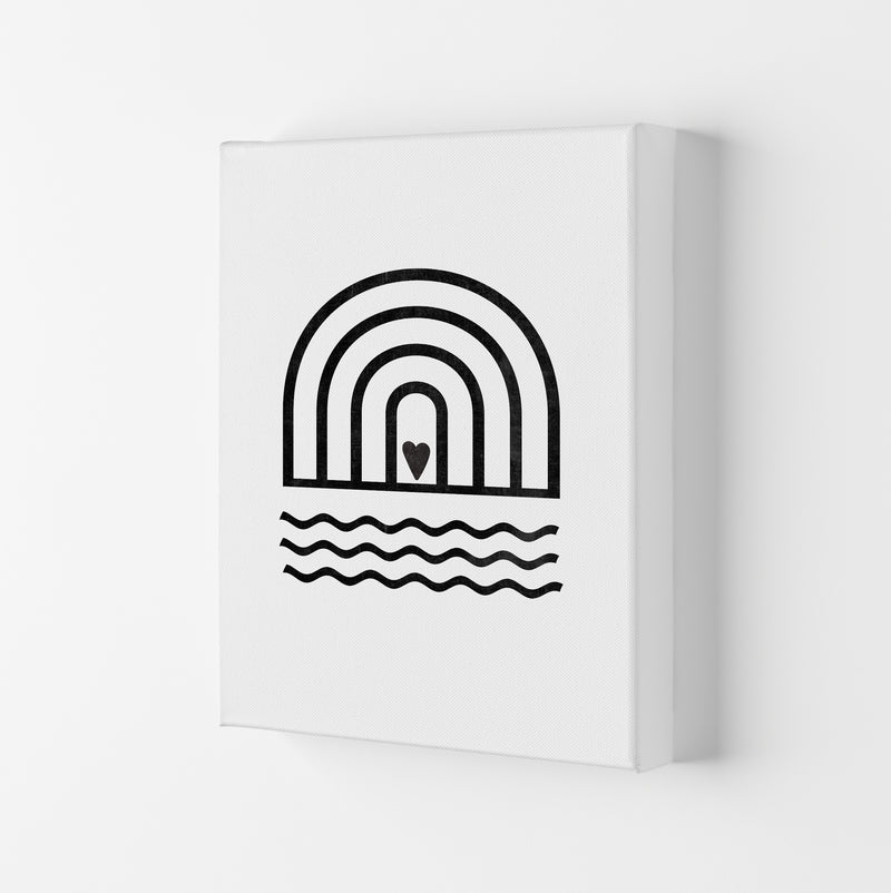 Rainbow Heart Waves BW Art Canvas
