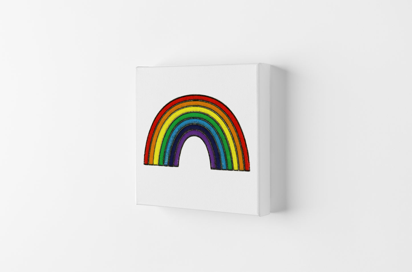 Square Rainbow Print on White Canvas