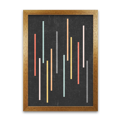 Colorful Lines on Black Grunge Oak Grain