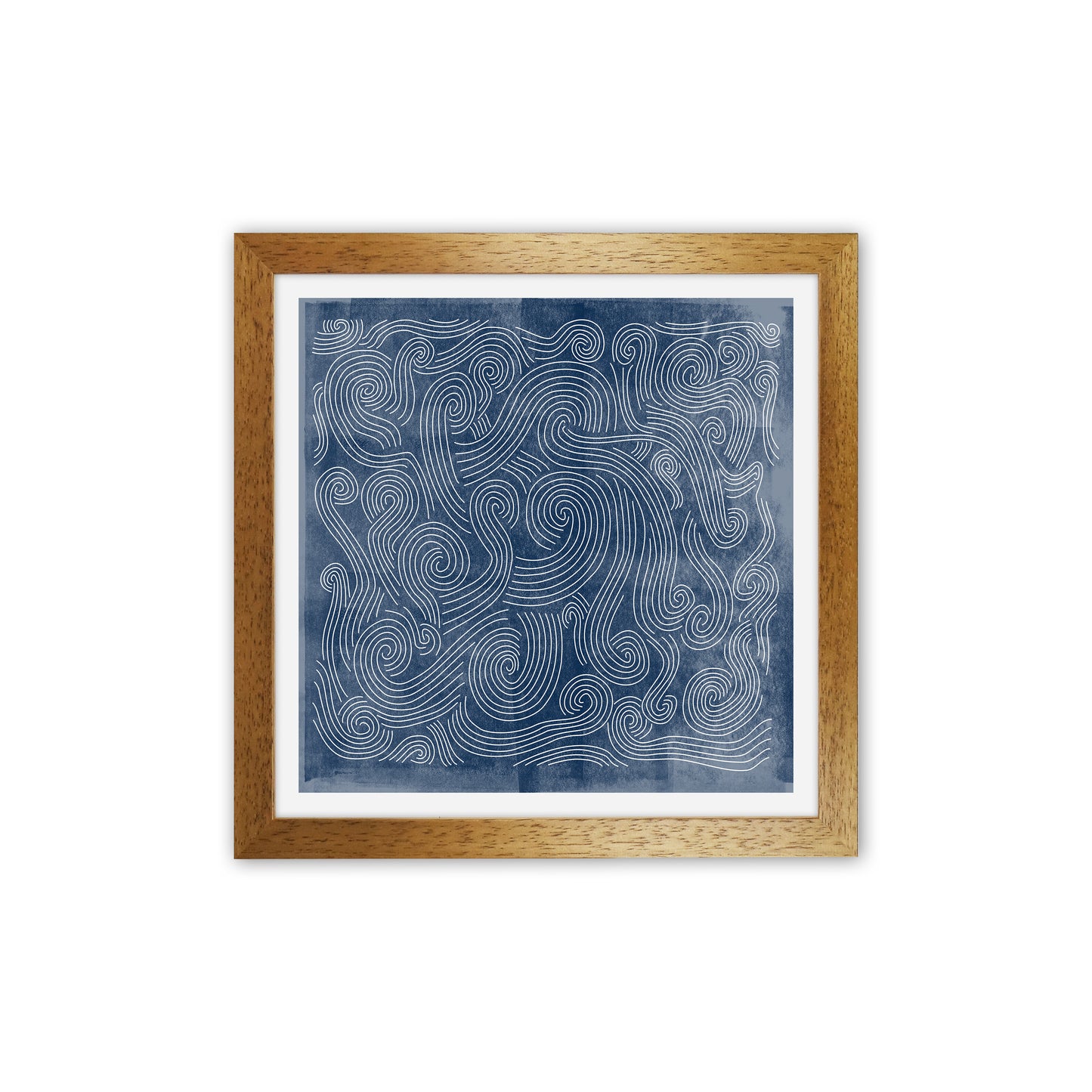 Square Blue Waves Abstract Wall Oak Grain