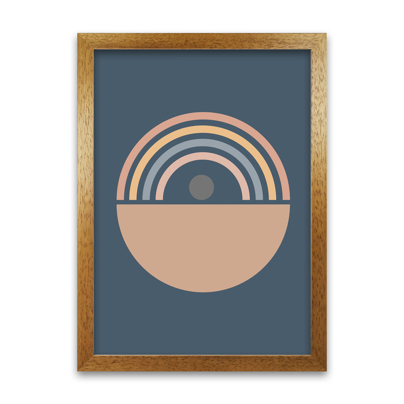 Mid Century Blue Wall Art Print B Oak Grain