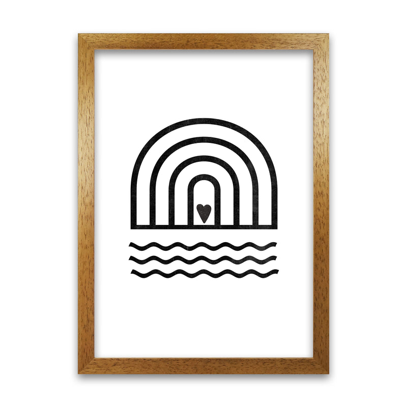 Rainbow Heart Waves BW Art Oak Grain